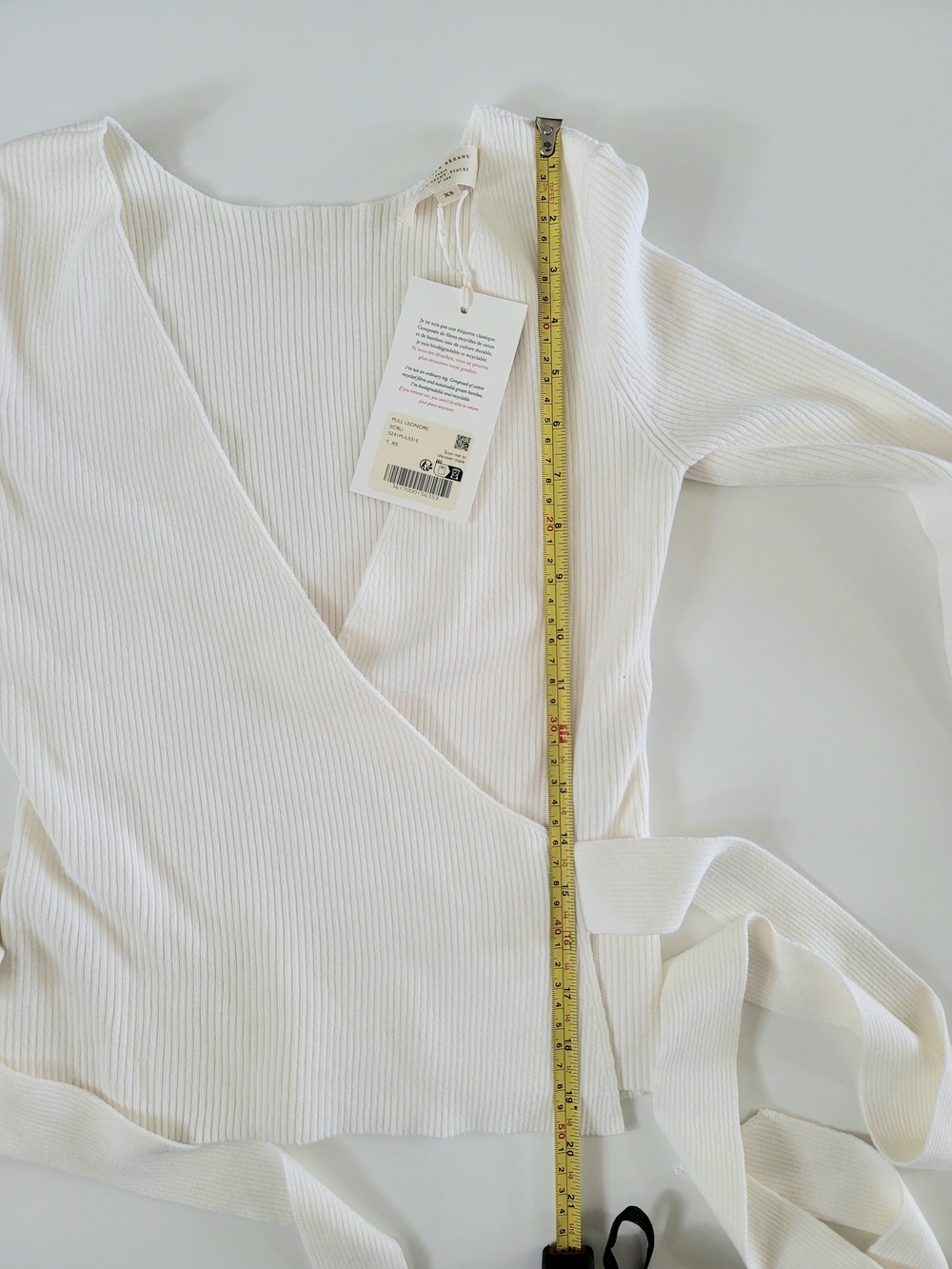 Sezane Leonore Wrap Front Wool Cotton Blend Sweater Ecru XS - Picture 8 of 11